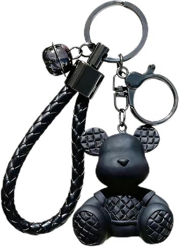 1 PCS Cute Teddy Bear Keychain with Braided Leather Strap, Decorative Bag Pendant Charm in Saudi Arabia