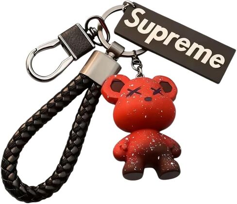 1 PCS Cute Teddy Bear Keychain with Braided Leather Strap, Decorative Bag Pendant Charm in Saudi Arabia