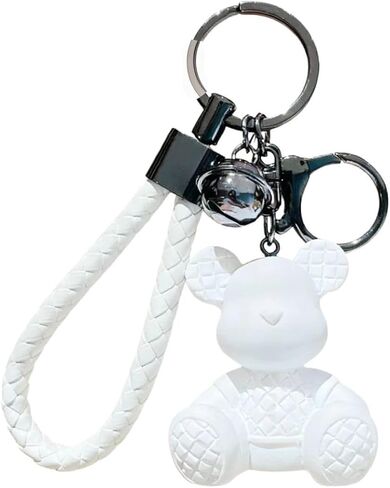 1 PCS Cute Teddy Bear Keychain with Braided Leather Strap, Decorative Bag Pendant Charm in Saudi Arabia