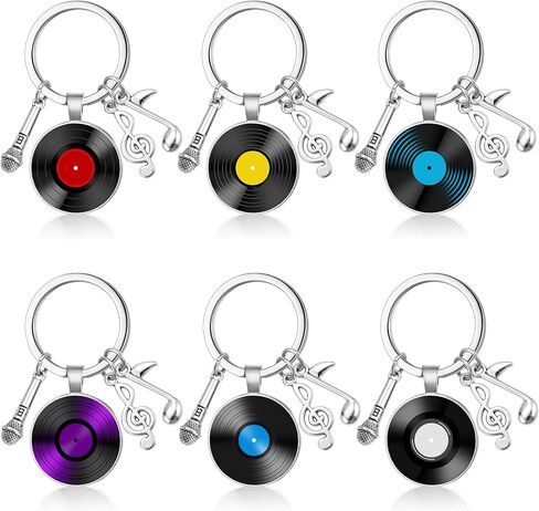 Sureio 6 Pcs Music Lover Keychain Vinyl Record Keychain Microphone and Musical Note Charms Music Gifts in Saudi Arabia