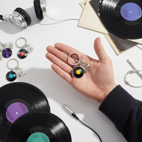 Sureio 6 Pcs Music Lover Keychain Vinyl Record Keychain Microphone and Musical Note Charms Music Gifts in Saudi Arabia