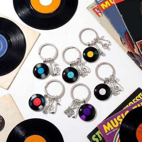 Sureio 6 Pcs Music Lover Keychain Vinyl Record Keychain Microphone and Musical Note Charms Music Gifts in Saudi Arabia