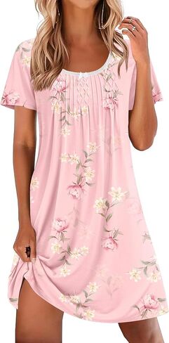 Ekouaer Pleated Nightgowns for Women Lace Trim Night Gown Ladies Sleep Dress in Saudi Arabia