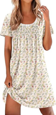 Ekouaer Pleated Nightgowns for Women Lace Trim Night Gown Ladies Sleep Dress in Saudi Arabia