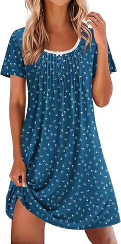 Ekouaer Pleated Nightgowns for Women Lace Trim Night Gown Ladies Sleep Dress in Saudi Arabia