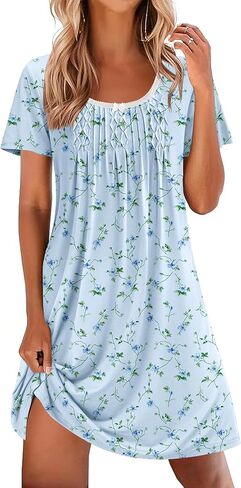 Ekouaer Pleated Nightgowns for Women Lace Trim Night Gown Ladies Sleep Dress in Saudi Arabia