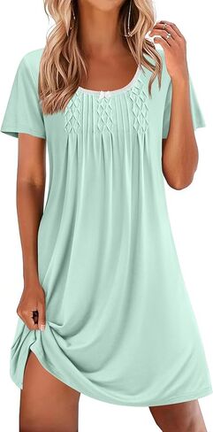 Ekouaer Pleated Nightgowns for Women Lace Trim Night Gown Ladies Sleep Dress in Saudi Arabia