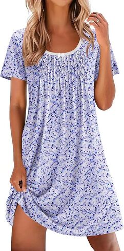 Ekouaer Pleated Nightgowns for Women Lace Trim Night Gown Ladies Sleep Dress in Saudi Arabia