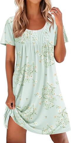 Ekouaer Pleated Nightgowns for Women Lace Trim Night Gown Ladies Sleep Dress in Saudi Arabia