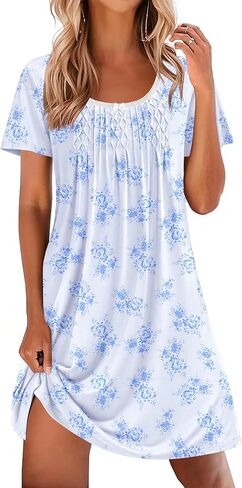 Ekouaer Pleated Nightgowns for Women Lace Trim Night Gown Ladies Sleep Dress in Saudi Arabia
