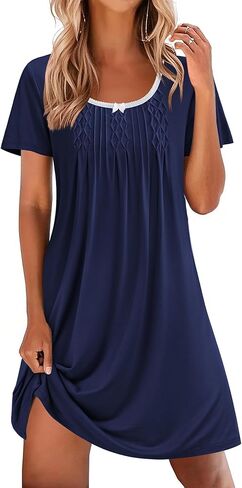 Ekouaer Pleated Nightgowns for Women Lace Trim Night Gown Ladies Sleep Dress in Saudi Arabia