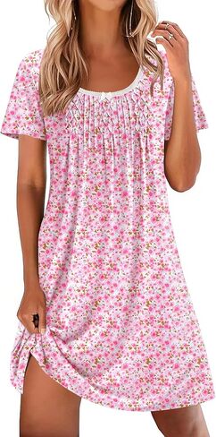Ekouaer Pleated Nightgowns for Women Lace Trim Night Gown Ladies Sleep Dress in Saudi Arabia