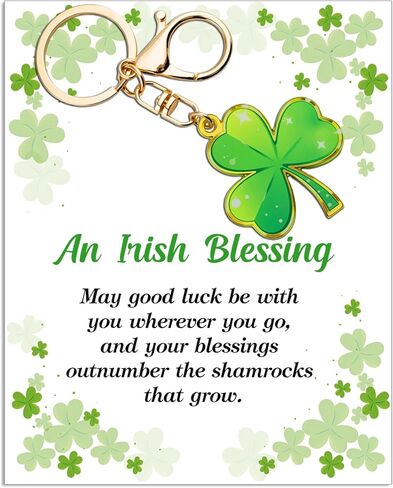 هدايا عيد القديس باتريك، هدايا أيرلندية للنساء، هدية عيد القديس باتريك للفتيات، هدية نعمة أيرلندية للنساء، 3 أوراق البرسيم، سلسلة مفاتيح شامروك خضراء، سحر الحظ الجيد مع بطاقة نعمة in Kuwait
