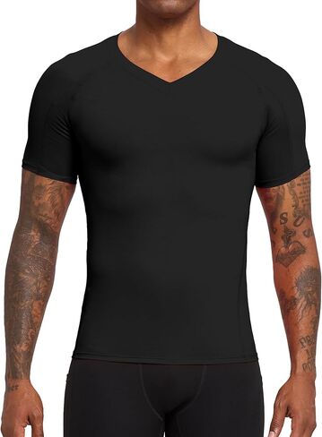 Men's Compression Shirt V-Neck Short Sleeve Workout Running Sports T-Shirt Cool Dry Athletic Base Layer Undershirts in Kuwait