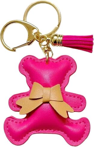 Teddy Bear Keychain for Women,Bag Charms with Cute Bear Pendant for Tote Bag,Purse Charms with Leather Bow for Handbag in Saudi Arabia