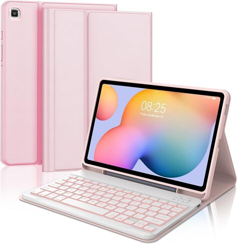 حافظة لوحة المفاتيح الإسبانية Ñ لجهاز Samsung Galaxy Tab S6 lite (10.4 بوصة، 2024 2022 2020) - غطاء ذكي مع حامل قلم رصاص، حافظة جلدية صناعية نحيفة للنوم/الاستيقاظ التلقائي، لوحة مفاتيح بلوتوث قابلة للفصل، ذهبي وردي in Saudi Arabia