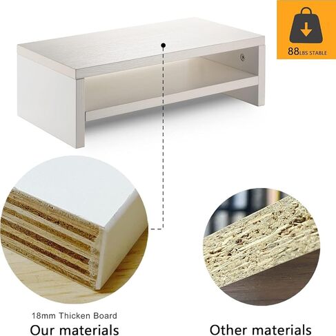 16.7" White Monitor Stand - 2 Tier Wooden Monitor Riser for PC Screen/Printer in Kuwait