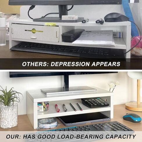 16.7" White Monitor Stand - 2 Tier Wooden Monitor Riser for PC Screen/Printer in Kuwait