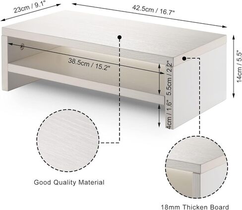16.7" White Monitor Stand - 2 Tier Wooden Monitor Riser for PC Screen/Printer in Kuwait