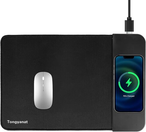 لوحة ماوس للشحن اللاسلكي بقدرة 15 وات، وسادة مكتب 2 في 1 مع قاعدة مطاطية مضادة للانزلاق، شاحن لاسلكي سريع Qi لأجهزة iPhone/أجهزة الكمبيوتر/أجهزة الشحن المنزلية، لوحة ماوس 12.8 * 8.5 بوصة - أسود in Kuwait