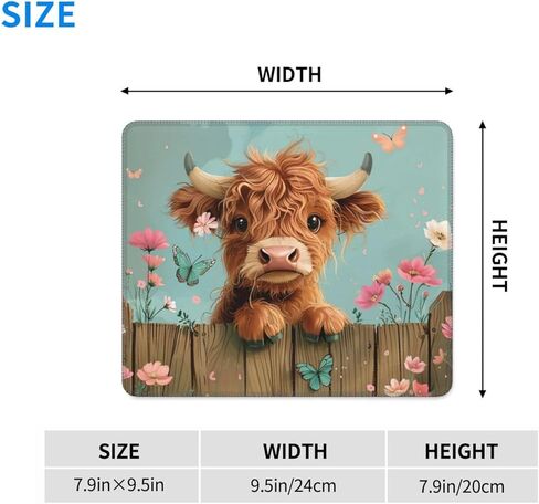هايلاند بقرة ماوس وسادة مكتب حصيرة قابلة للغسل لطيف مع تصميم الأزهار والفراشة قاعدة مطاطية غير قابلة للانزلاق حواف مخيطة 9.5 × 7.9 بوصة هدية مكتب للنساء أجهزة الكمبيوتر المحمول مكتب الملحقات in Kuwait