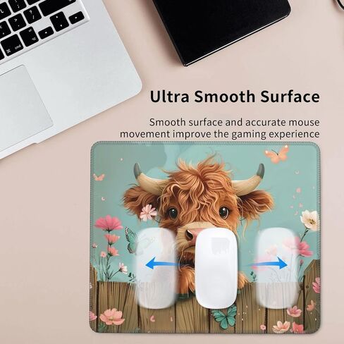 هايلاند بقرة ماوس وسادة مكتب حصيرة قابلة للغسل لطيف مع تصميم الأزهار والفراشة قاعدة مطاطية غير قابلة للانزلاق حواف مخيطة 9.5 × 7.9 بوصة هدية مكتب للنساء أجهزة الكمبيوتر المحمول مكتب الملحقات in Kuwait