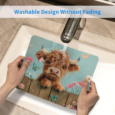 هايلاند بقرة ماوس وسادة مكتب حصيرة قابلة للغسل لطيف مع تصميم الأزهار والفراشة قاعدة مطاطية غير قابلة للانزلاق حواف مخيطة 9.5 × 7.9 بوصة هدية مكتب للنساء أجهزة الكمبيوتر المحمول مكتب الملحقات in Kuwait