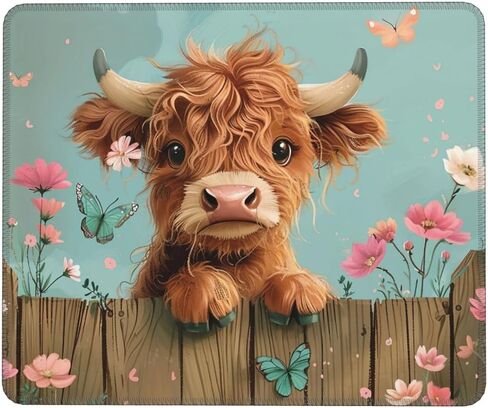 هايلاند بقرة ماوس وسادة مكتب حصيرة قابلة للغسل لطيف مع تصميم الأزهار والفراشة قاعدة مطاطية غير قابلة للانزلاق حواف مخيطة 9.5 × 7.9 بوصة هدية مكتب للنساء أجهزة الكمبيوتر المحمول مكتب الملحقات in Kuwait