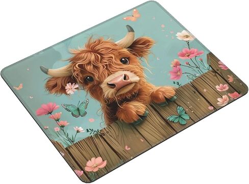 هايلاند بقرة ماوس وسادة مكتب حصيرة قابلة للغسل لطيف مع تصميم الأزهار والفراشة قاعدة مطاطية غير قابلة للانزلاق حواف مخيطة 9.5 × 7.9 بوصة هدية مكتب للنساء أجهزة الكمبيوتر المحمول مكتب الملحقات in Kuwait