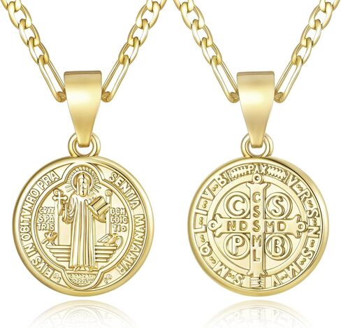 قلادة صلاة وسام القديس بنديكت للرجال والنساء، مطلية بالذهب عيار 14 قيراط/18 قيراط، قلادة سانت بنديكت من نورسيا، مجوهرات كاثوليكية، هدية دينية لتأكيد هدايا الشرق السعيد in Kuwait