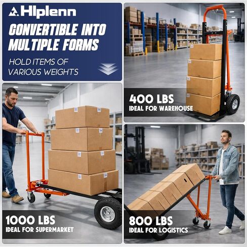 4 in 1 Convertible Hand Truck Dolly, 1000LBS Max Load Heavy Duty Folding Hand Truck Dolly Cart with Wheels & Ergonomic Design, for Logistics, Home, Office Moving & Shopping in Kuwait