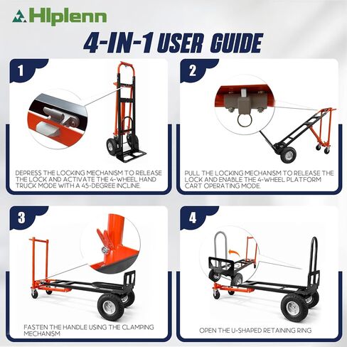 4 in 1 Convertible Hand Truck Dolly, 1000LBS Max Load Heavy Duty Folding Hand Truck Dolly Cart with Wheels & Ergonomic Design, for Logistics, Home, Office Moving & Shopping in Kuwait