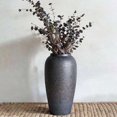 Rustic Ceramic Vase, 8.3" Black Farmhouse Tall Vase, Vintage Vases, Modern Terracotta Decor Vases for Home Decor, Living Room, Entryway, Table Centerpieces, Shelf, Kitchen, Housewarming Gifts in Saudi Arabia