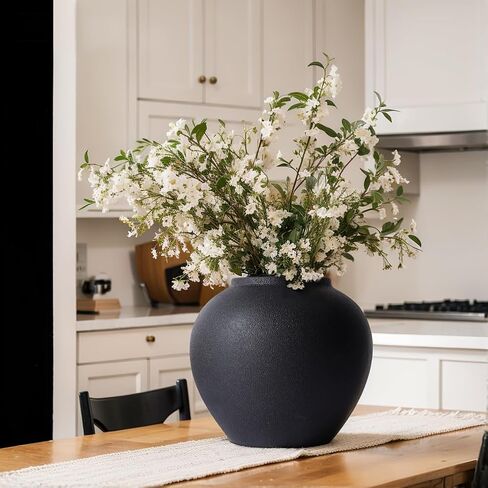 Rustic Ceramic Vase, 8.3" Black Farmhouse Tall Vase, Vintage Vases, Modern Terracotta Decor Vases for Home Decor, Living Room, Entryway, Table Centerpieces, Shelf, Kitchen, Housewarming Gifts in Saudi Arabia