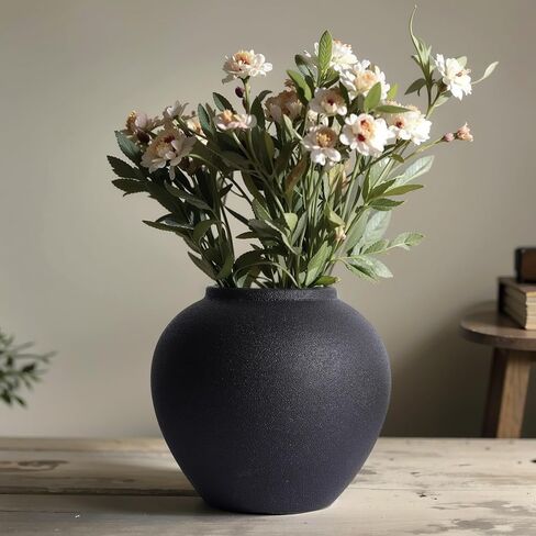 Rustic Ceramic Vase, 8.3" Black Farmhouse Tall Vase, Vintage Vases, Modern Terracotta Decor Vases for Home Decor, Living Room, Entryway, Table Centerpieces, Shelf, Kitchen, Housewarming Gifts in Saudi Arabia