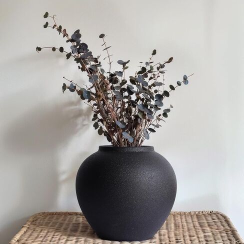 Rustic Ceramic Vase, 8.3" Black Farmhouse Tall Vase, Vintage Vases, Modern Terracotta Decor Vases for Home Decor, Living Room, Entryway, Table Centerpieces, Shelf, Kitchen, Housewarming Gifts in Saudi Arabia