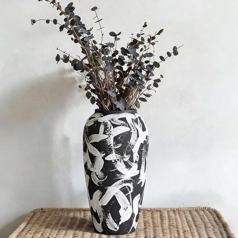 Rustic Ceramic Vase, 8.3" Black Farmhouse Tall Vase, Vintage Vases, Modern Terracotta Decor Vases for Home Decor, Living Room, Entryway, Table Centerpieces, Shelf, Kitchen, Housewarming Gifts in Saudi Arabia