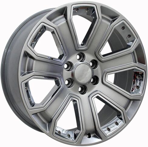OE Wheels CV93B 22 Inch Rims and Tires Fit Silverado 1500 Style 6x139.7 22x9 Gloss Hyper Black with Chrome Insert - Hollander 5660 - TS-37 AT 285/45-22 (Set of 4) in Saudi Arabia