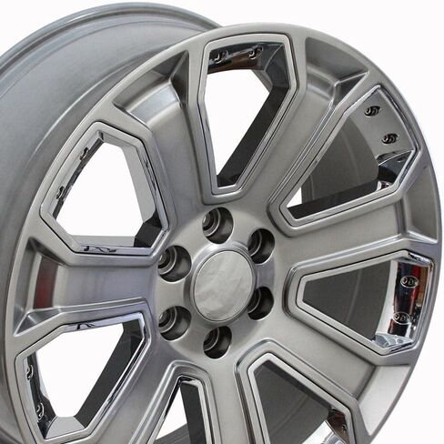 OE Wheels CV93B 22 Inch Rims and Tires Fit Silverado 1500 Style 6x139.7 22x9 Gloss Hyper Black with Chrome Insert - Hollander 5660 - TS-37 AT 285/45-22 (Set of 4) in Saudi Arabia