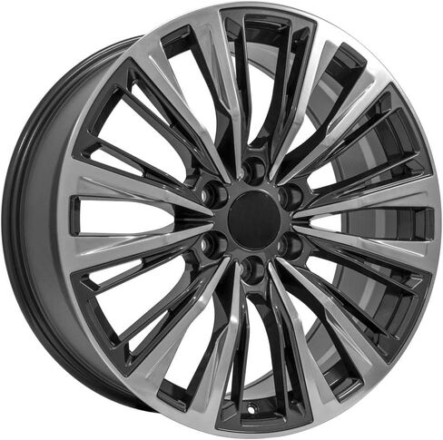 OE Wheels CA93 22 Inch Rims and Tires Fit Escalade-V Series Style 6x139.7 22x9 Gloss Gunmetal with Polished Face - Hollander 4869 - TS-37 AT 285/45-22 (Set of 4) in Saudi Arabia