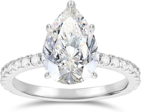 14K الذهب 4 قيراط الكمثرى قطع مويسانيتي خاتم الخطوبة 14K الذهب الأبيض الكمثرى قطع مويسانيتي خواتم المخفية هالة خاتم الخطوبة للنساء in Kuwait