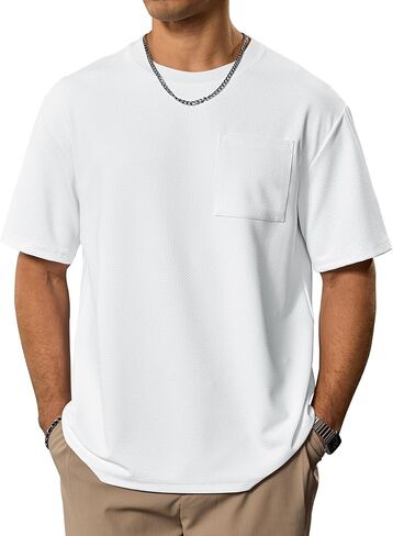 تي شيرت رجالي كبير الحجم ومزخرف قمصان كاجوال ناعمة ثقيلة الوزن مع جيب (S-XXL) in Kuwait
