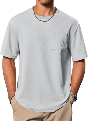 تي شيرت رجالي كبير الحجم ومزخرف قمصان كاجوال ناعمة ثقيلة الوزن مع جيب (S-XXL) in Kuwait
