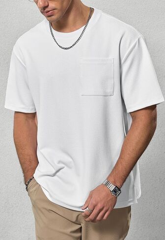 تي شيرت رجالي كبير الحجم ومزخرف قمصان كاجوال ناعمة ثقيلة الوزن مع جيب (S-XXL) in Kuwait