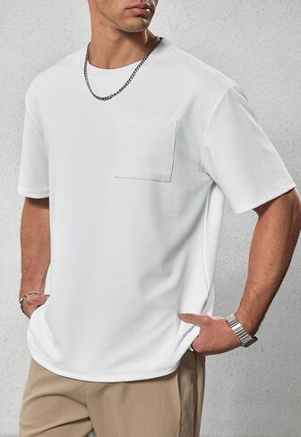 تي شيرت رجالي كبير الحجم ومزخرف قمصان كاجوال ناعمة ثقيلة الوزن مع جيب (S-XXL) in Kuwait