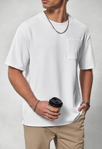 تي شيرت رجالي كبير الحجم ومزخرف قمصان كاجوال ناعمة ثقيلة الوزن مع جيب (S-XXL) in Kuwait