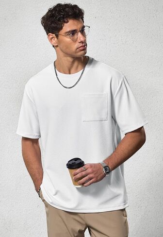 تي شيرت رجالي كبير الحجم ومزخرف قمصان كاجوال ناعمة ثقيلة الوزن مع جيب (S-XXL) in Kuwait