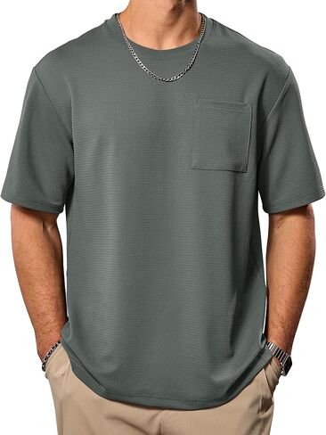 تي شيرت رجالي كبير الحجم ومزخرف قمصان كاجوال ناعمة ثقيلة الوزن مع جيب (S-XXL) in Kuwait