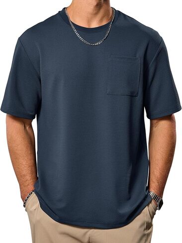 تي شيرت رجالي كبير الحجم ومزخرف قمصان كاجوال ناعمة ثقيلة الوزن مع جيب (S-XXL) in Kuwait