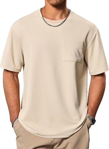 تي شيرت رجالي كبير الحجم ومزخرف قمصان كاجوال ناعمة ثقيلة الوزن مع جيب (S-XXL) in Kuwait